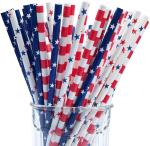 Biodegradable Patriotic Theme Foil Red White And Blue Paper Straws
