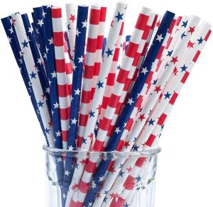 Biodegradable Patriotic Theme Foil Red White And Blue Paper Straws