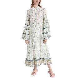 Quality Ladies Viscose Tiered Maxi Floral Print Long Balloon Sleeve Collared Neck Shirt Dress for Women wholesale