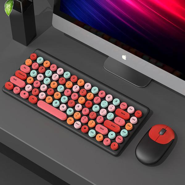 Cheap Retro 86-Key Lipstick Wireless Keyboard Mouse ABS Mechanical Keycaps for sale