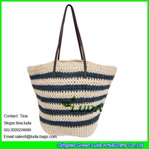 Quality LDZS-047 striped beach bags leather shoulder straps paper straw crochet bag wholesale