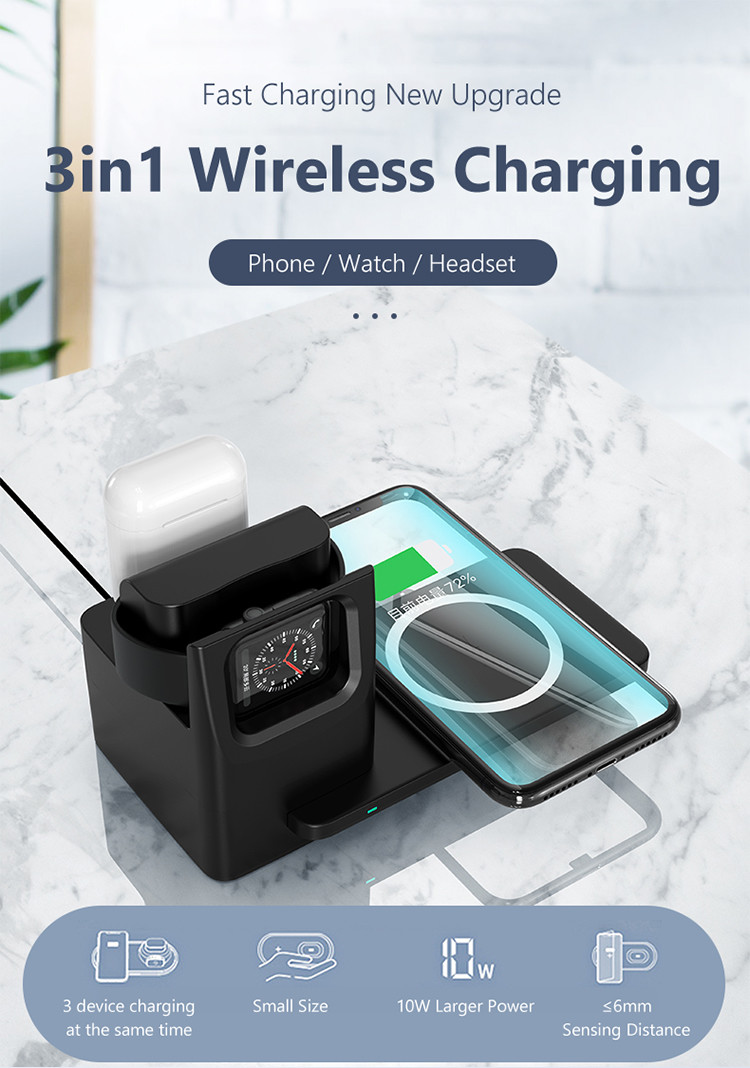 ABS Multifunction Pearl White 10W 3in1 Wireless Charger