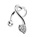 14ga Love Heart Hanging bottom belly button piercing Shiny Clear Zircons Reverse