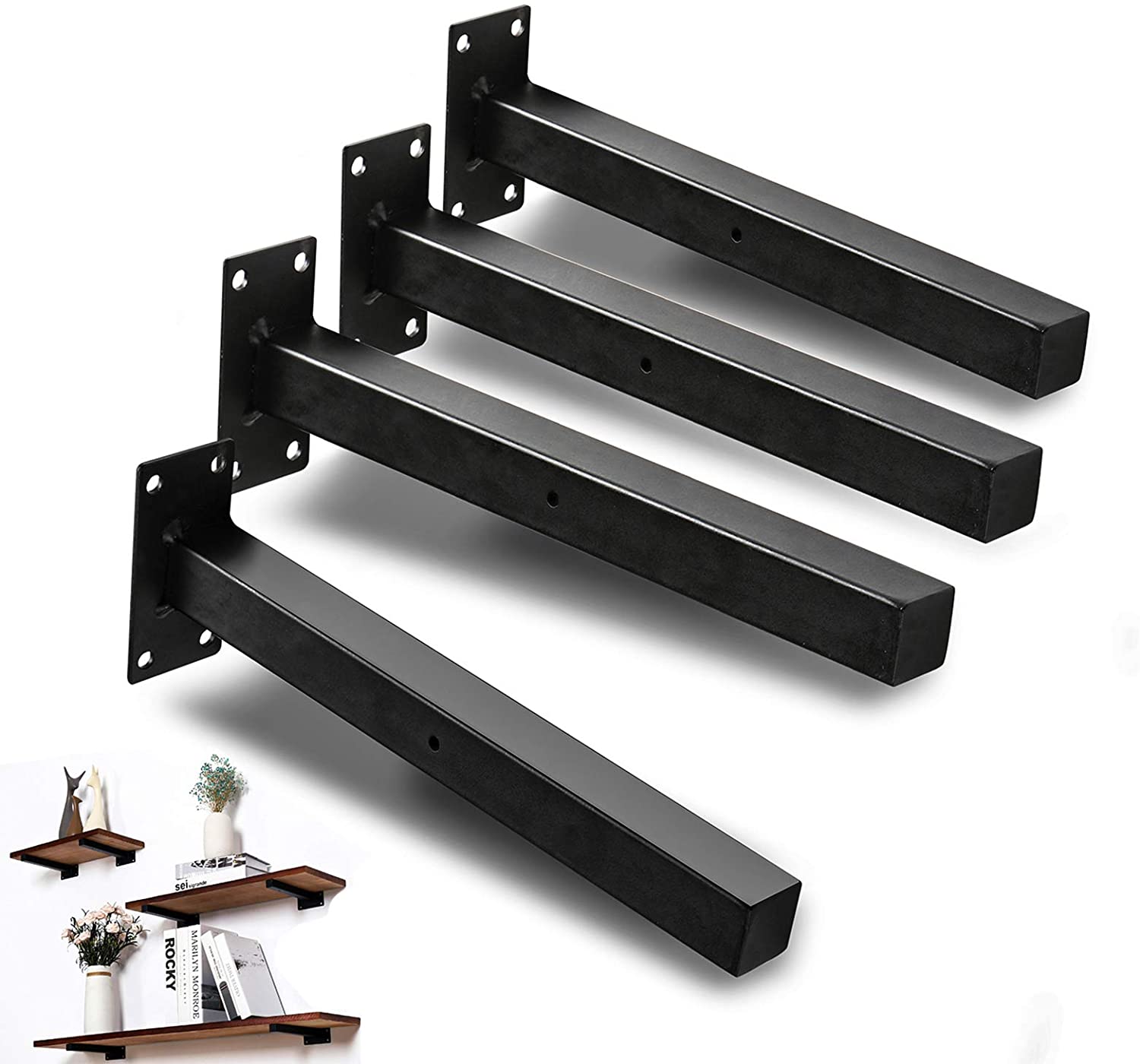 Shelf Bracket 10 Inch Heavy Duty Frosted Black Wall Shelf Brackets for Floating