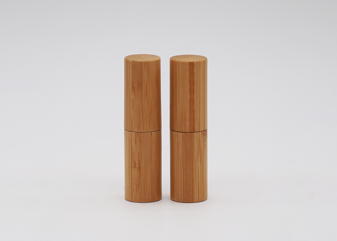Cylinder Inner Aluminum Bamboo Outside Empty Lipstick Tube With Press Pop Cap