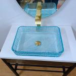 460mm Length Rectangular Vessel Sinks Glass Bathroom 330mm Width Water Blue