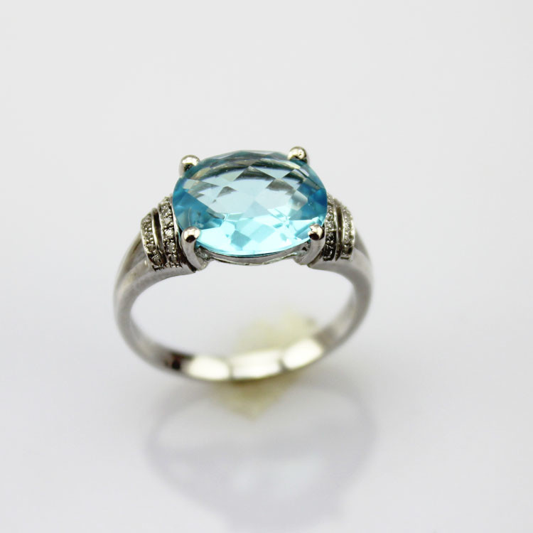 925 Silver Oval Cubic Zircon Blue Topaz Women Ring(F91)