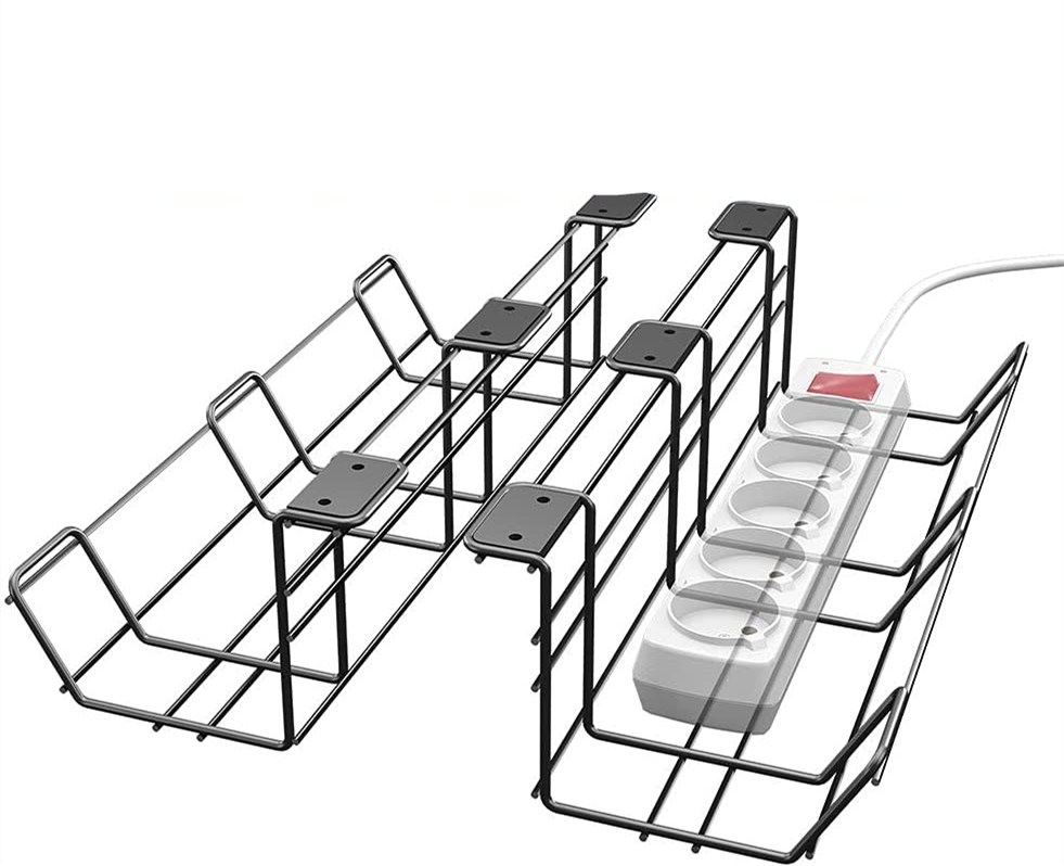 Organize Your Desk Cables with No Drill Carbon Steel Cable Tray and Wire Organizer