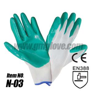 Quality Green Nitrile Nylon Gloves, Palm Dip wholesale