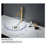 Circular Bathroom Glass Sink Polished Above Counter Multi Layer Coating