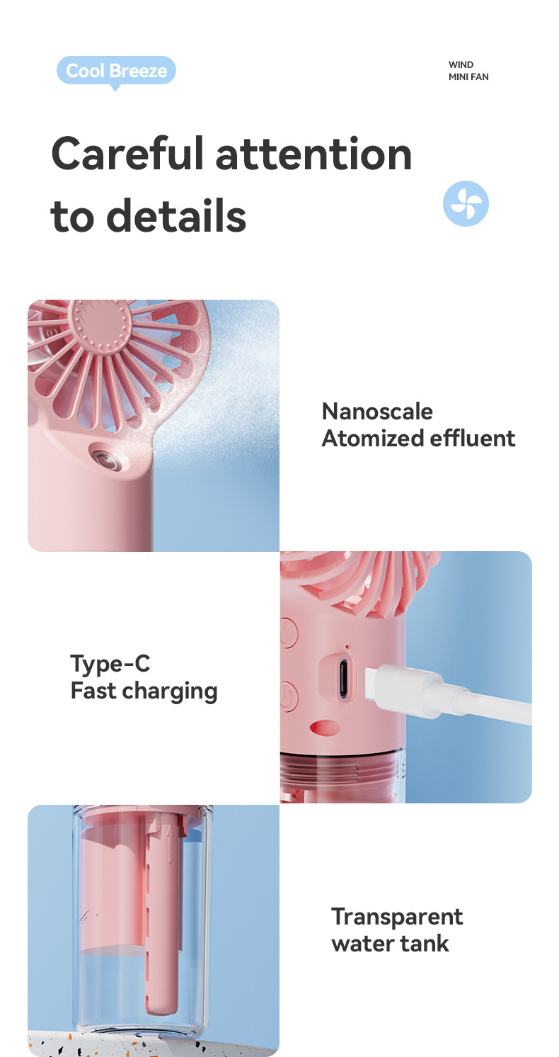 Hand Held Spray Fan Portable Mini Charging Spray Humidification Gift Handheld Small Fan