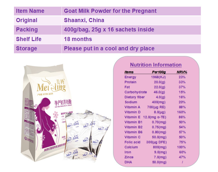 Calcium Iron Zinc Rich Goat Powder Milk For Pregnant Ladies 400g in bag
