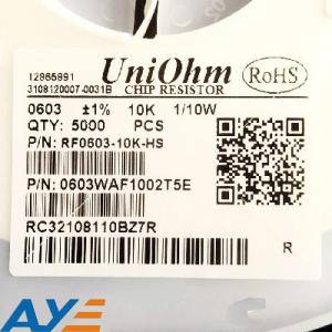 Quality 603WAF1002T5E SMD Thick Film Resistor 0603/10KΩ 100mW 75V wholesale