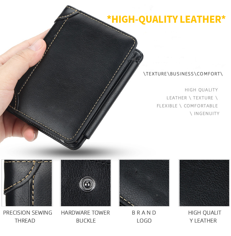 Ultra Thin Three Fold First Layer Men's Leather Wallet with Short Length and PU Leather