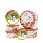 Round Tin Cans Holiday Tin Box Sets Christmas Gift Metal Tins with Lids Printed