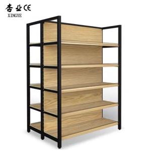 Quality Factory Customized Color Size Wood Grain Shelf Wood Supermarket Shelves Display Retail Display Stand wholesale