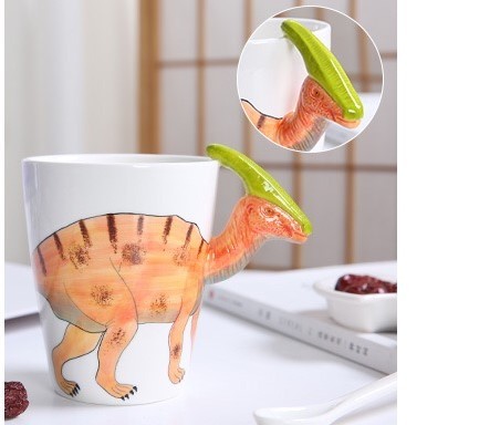 Multicolor Hand Painted Hadrosaurs Ceramic Portable Coffee Cup
