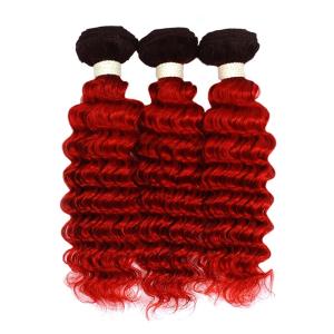 Quality #T1B/Red Deep Wave Remy Human Hair Bundles Sew In Weave Bundles Brazilian Bundle Deals wholesale