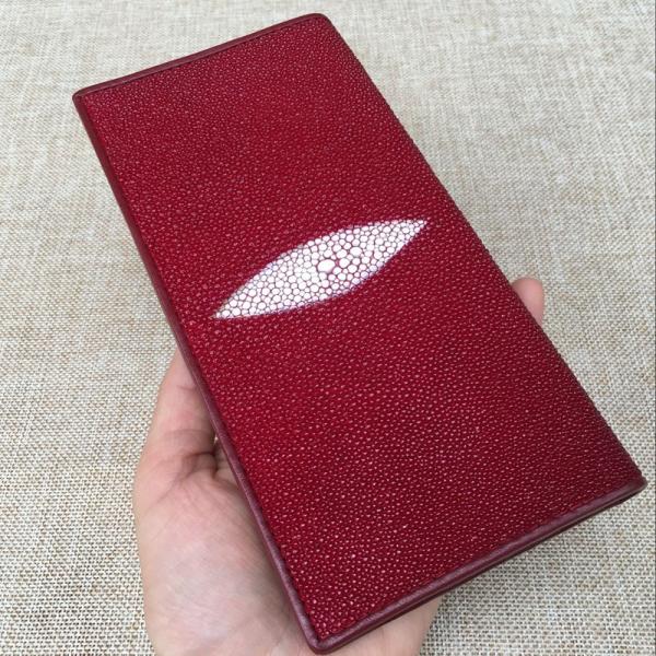 Unisex Style Authentic Stingray Skin Women Men Slim Bifold Wallet Card Bag