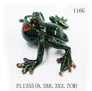 Quality Bejewelled Home decoration Alloy Hand painted crystal Frog metal trinket box wholesale