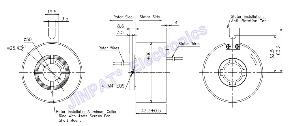 Compact Structure Rotary Slip Ring 6 Circuits Diameter 25.4mm