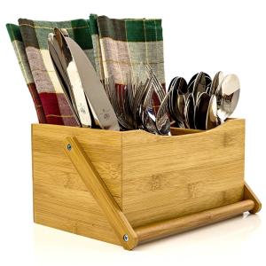 Quality Bamboo Wooden Tableware Tabletop Holder With Swing Handle For Cutlery Holder wholesale