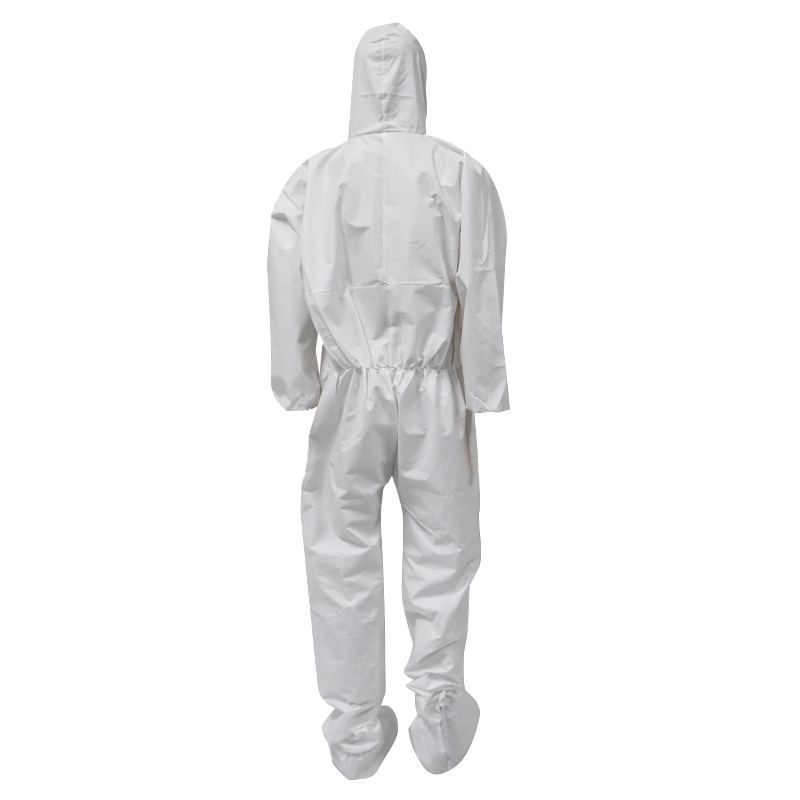 Non Woven Hooded Disposable Coveralls Pp Pe Laminated Sf White Color With Boot Cover