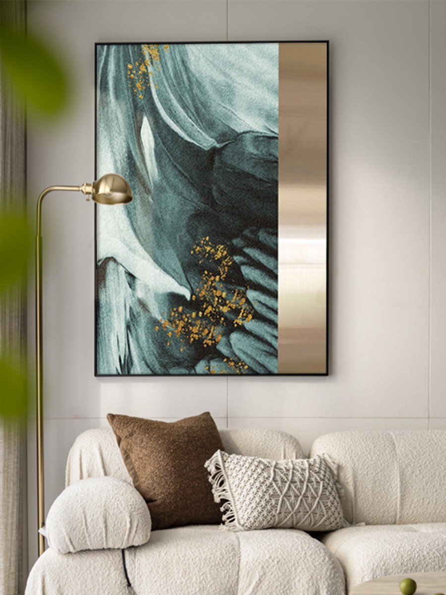 Dark Green Metallic Sandstone Painting Hotel Lobby Commercial Interior Mural