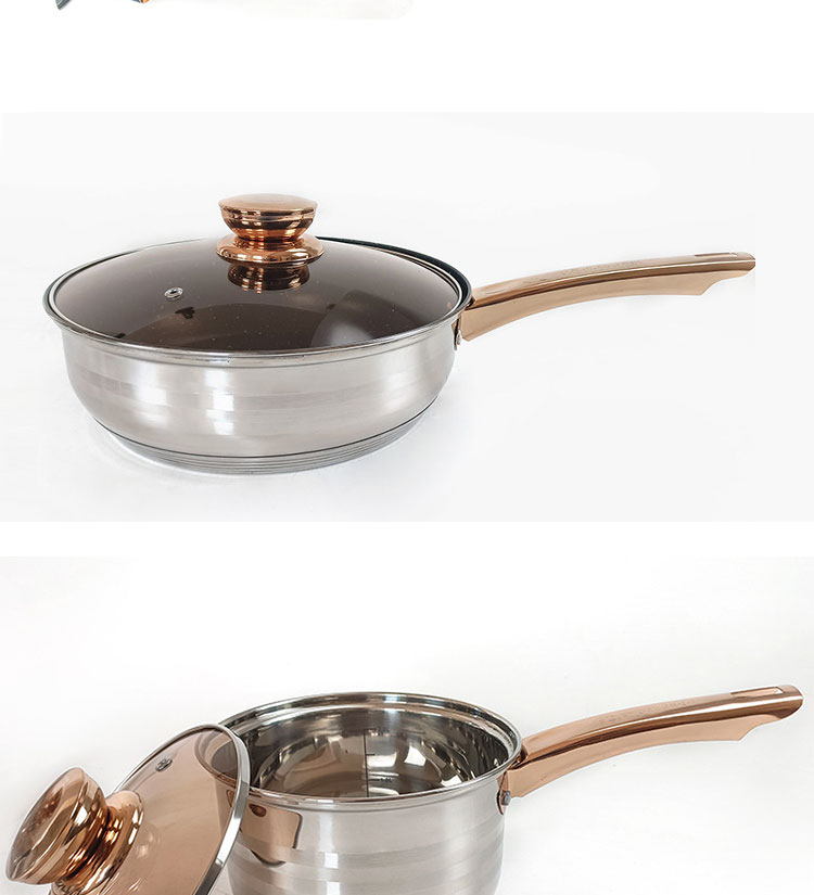 Home Cooking 12pcs Cookware Set Golden Handle Kitchen Pots Stainless Steel Cookware Pan Set Cooking Pot Set