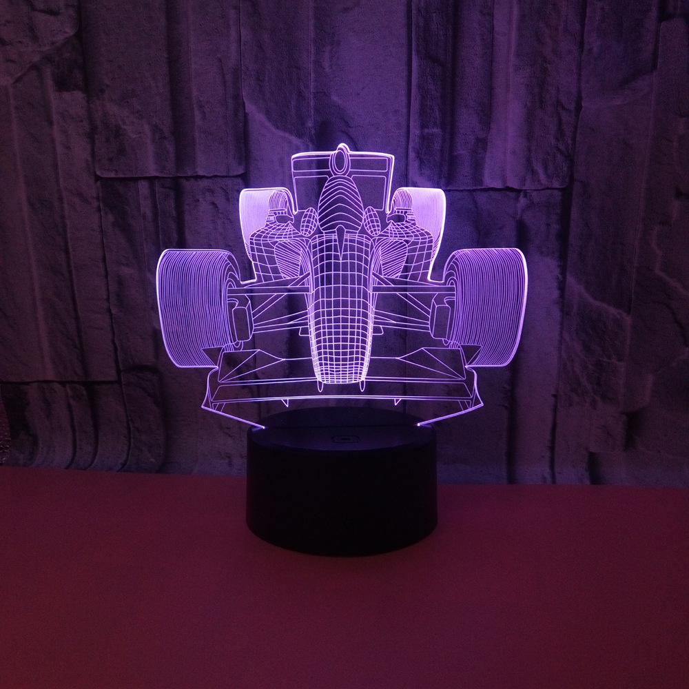 Racing F1 car colorful 3D night light custom OEM sign logo Touch remote control decorative small table lamp