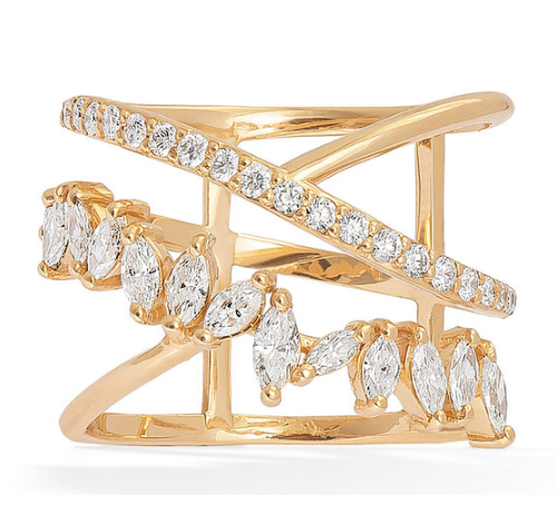 Party Statement Piece Sterling Silver Rhodium Plated Zig Zag Diamond Ring For Women