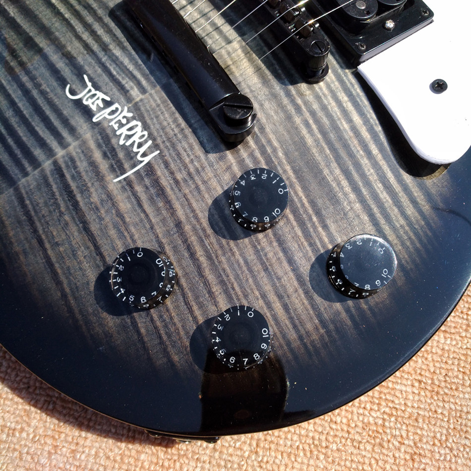 New style high quality LP standard joeperry electric guitar, Transparent black Flame Maple Top electric guitar