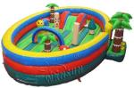 Tropical Style Kids Blow Up House / Toddler Jump House 7.3x6x2m