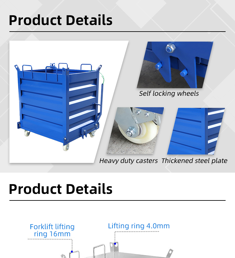 Metal Powder Solid Bulk Bins Steel Bottom Dumping Hopper Open Top Refuse Collector