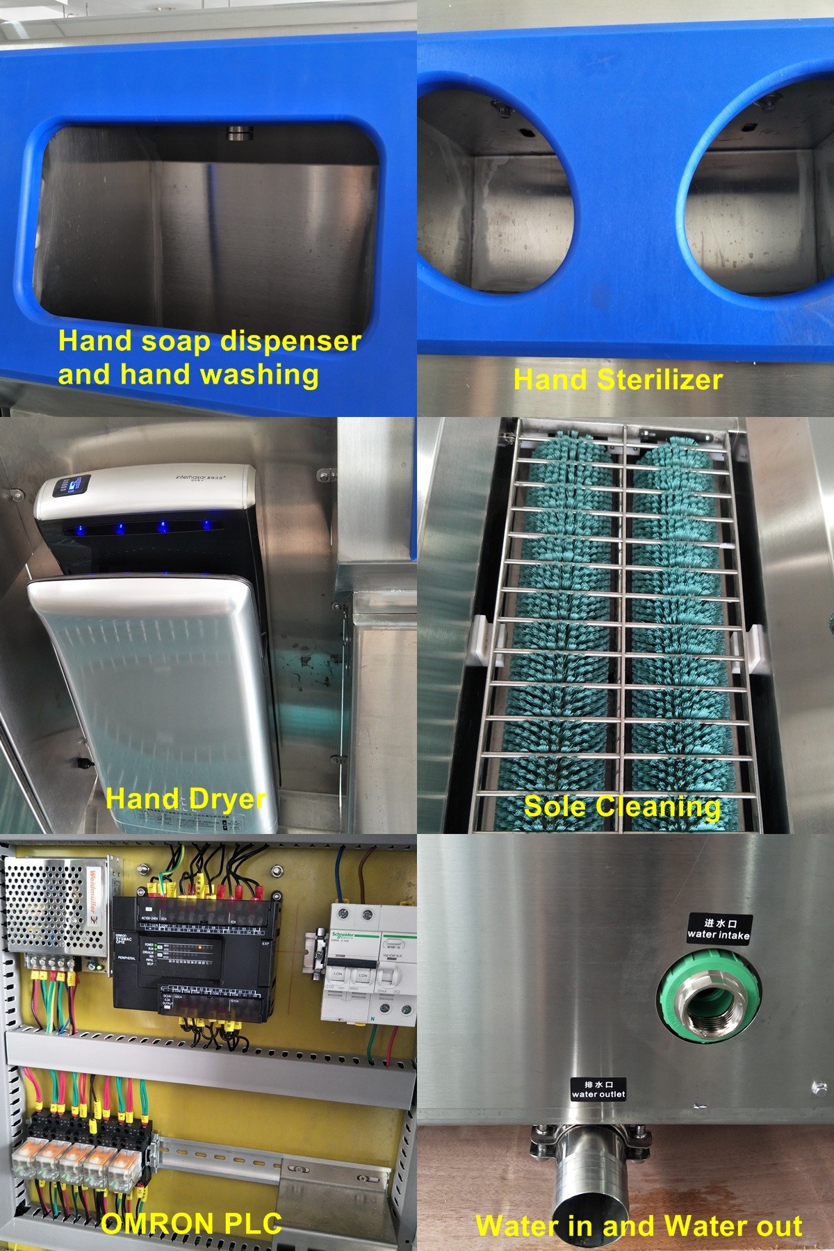 Hygiene Station, SS304 Shoe Sole Cleaning/Hand Washer/Hand Disinfection for Food factory