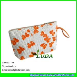 Quality LUDA butterfly printed straw pouch small straw clutch bag for women wholesale