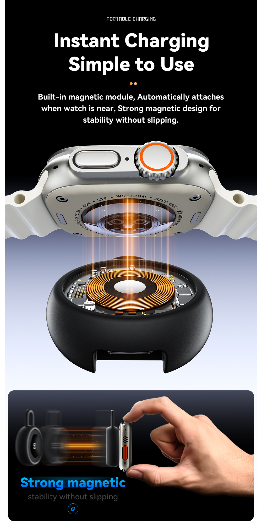 ABS Silica Gel Wireless Watch Charger 2.5W Max ES-WC12 Series