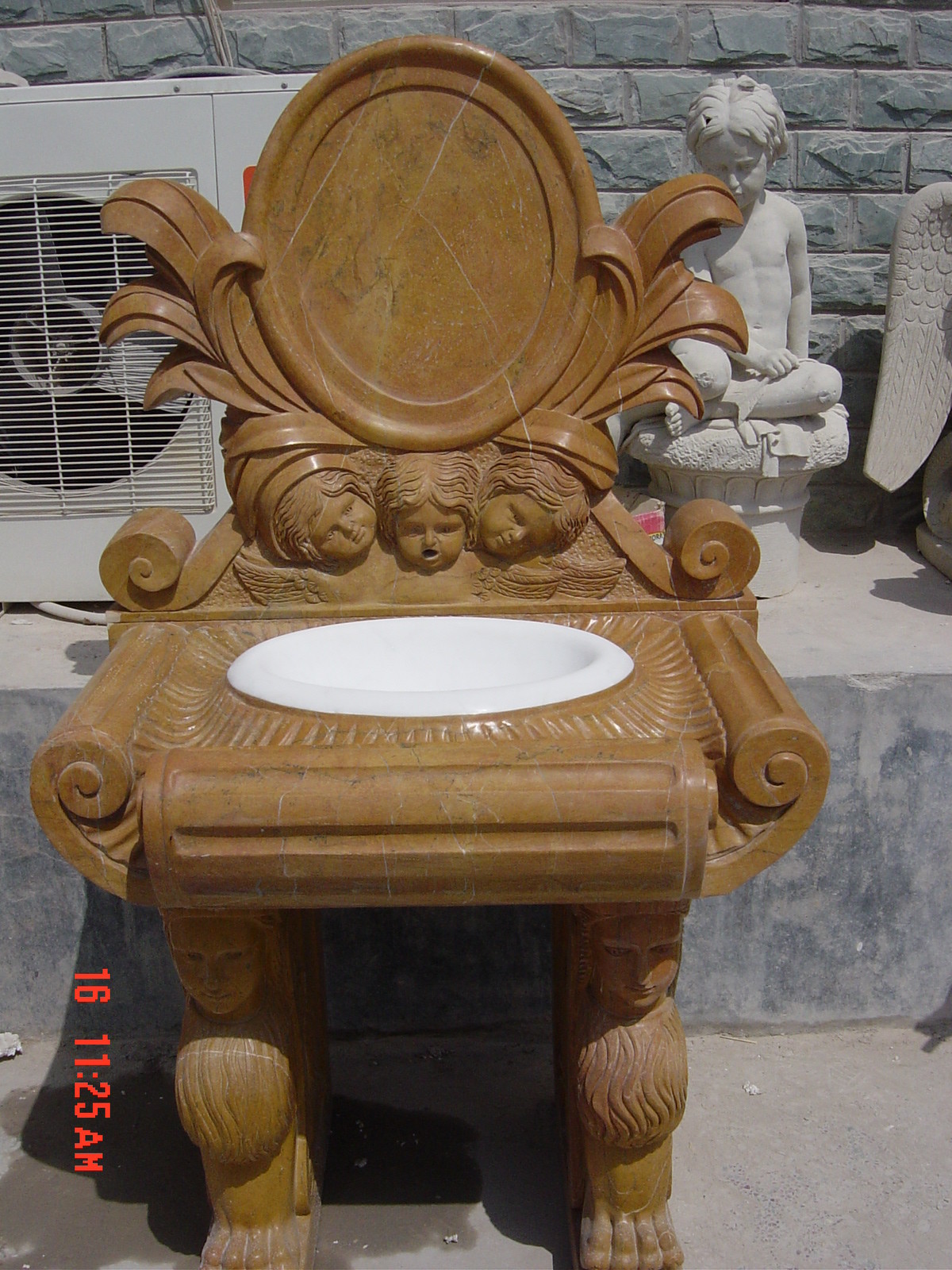 3 Tier Flower Carved Stone Marble Water Standing Fountain