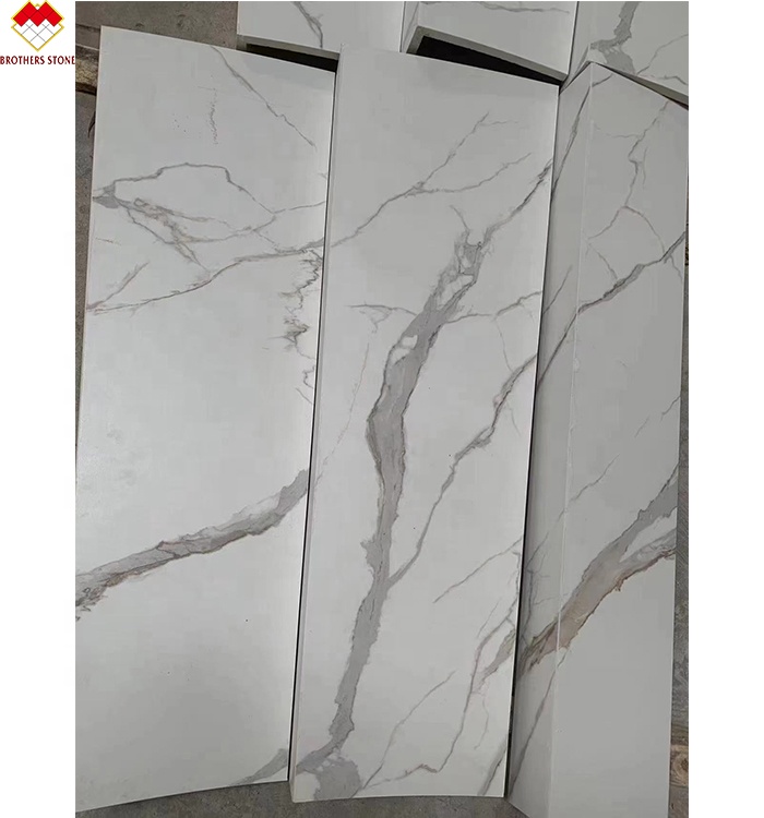 White Black Grey Gold Customized Polished Calacatta Marble Look Porcelain Tile Stairs