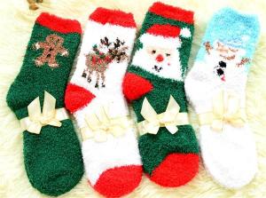 Quality 2015 Promotional supersoft jacquard thick women's coral fleece socks for christmas wholesale