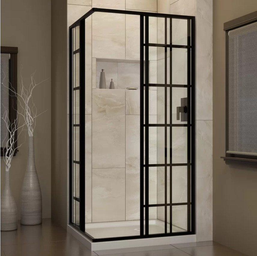 Black 8mm Thick Tempered Glass Shower Enclosure Frameless Silk Printing