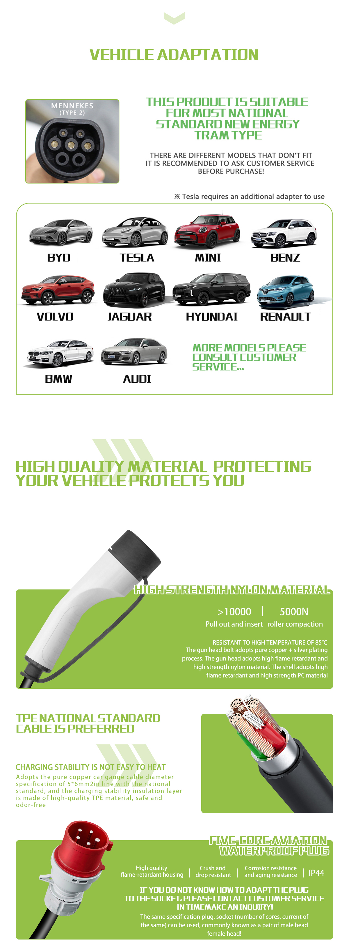32A 22KW Type 2 3 Phase EV Charging Stations For EU Standard Home Electric Vehicles