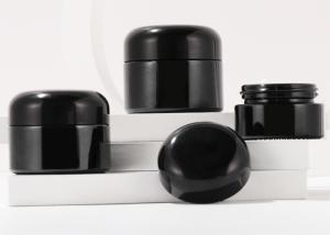 Quality Glass Cosmetic Cream Jar Round Men's Skin Care Black Uv Smell Proof Container with Black Shiny Cap wholesale