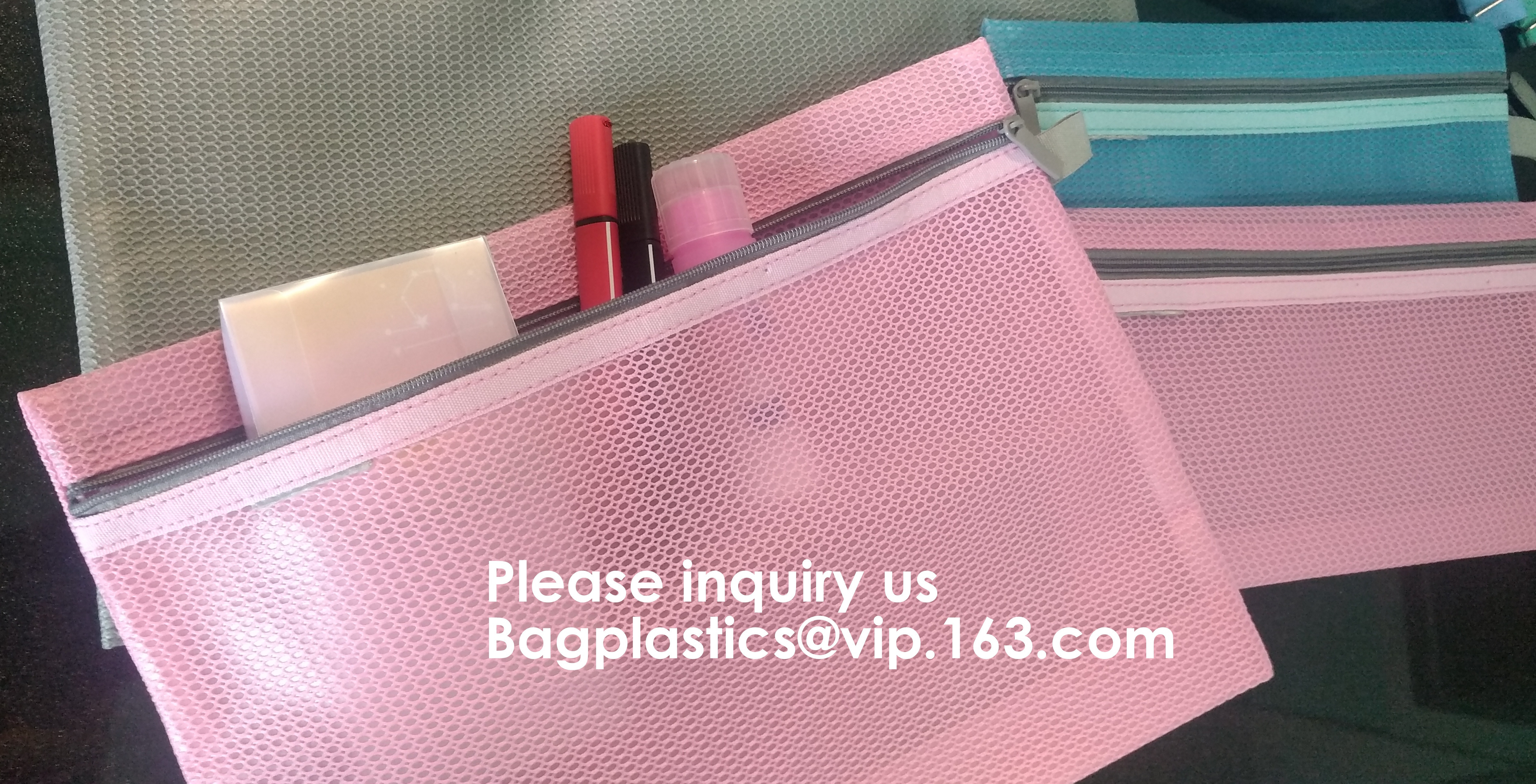 Mesh Organizer Storage Bag Durable File Bag for Office Stationery and Travel,Zipper Mesh File Bag Cosmetic Bag PVC Bag f