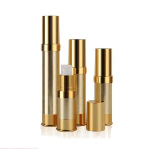 Quality Pearly Gold Plastic Aluminum Airless Pump Bottle Lotion Vacuum Cosmetic Bottle 15ml wholesale