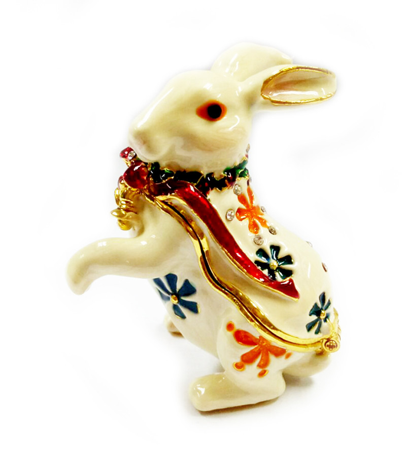 Rabbit Bejeweled Trinket Box Necklace Ring Holder Rabbit Figurine Hinged Rabbit Jewelry Box Rabbit Easter Gift