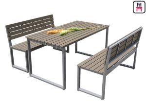 Quality Plastic Wood Outdoor Restaurant Tables Commercial KD Patio Dining Sets With Bench wholesale