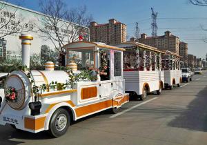 Quality Outdoor Electric Trains Sightseeing Tourist Road Train 4m×1.65m×2.5m Train Head Size wholesale