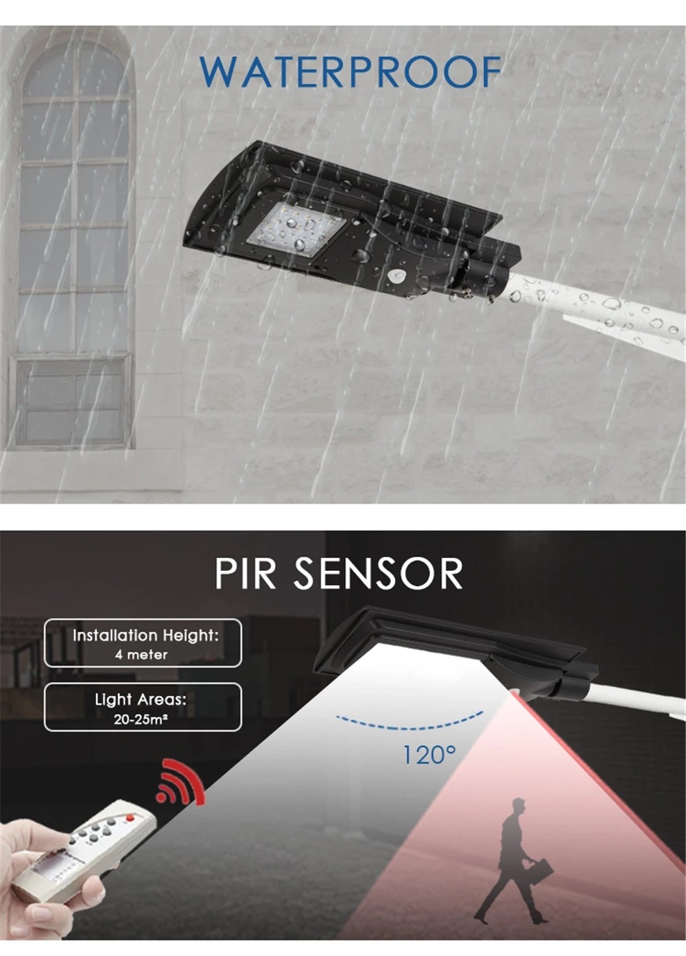 Water Resistant Integrated Solar Light Street Lamp With Motion Sensor