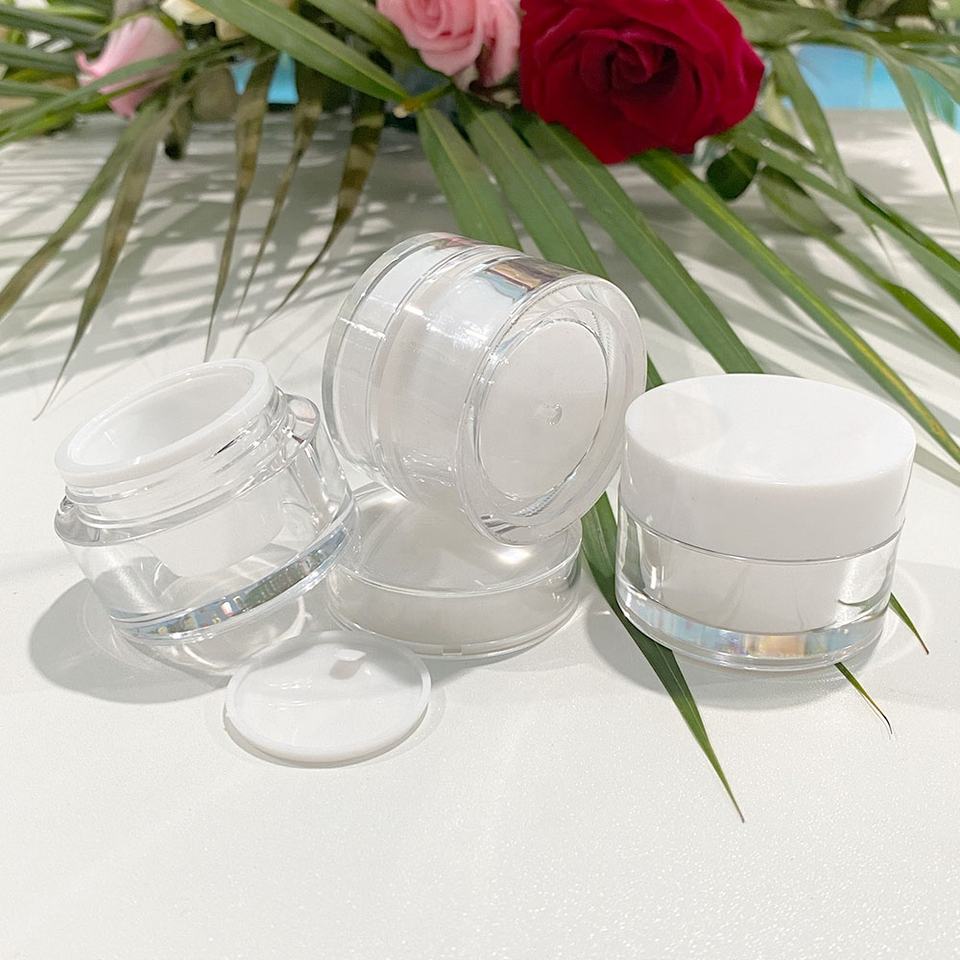 White Transparent Acrylic Jar Round Double Cosmetic Face Cream Jars 50g